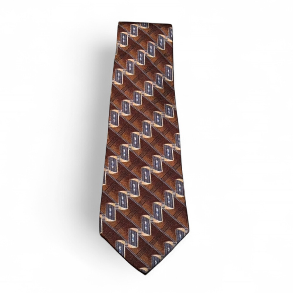 John Henry - 100% Silk - Elegant Geometric Brown Men's Tie